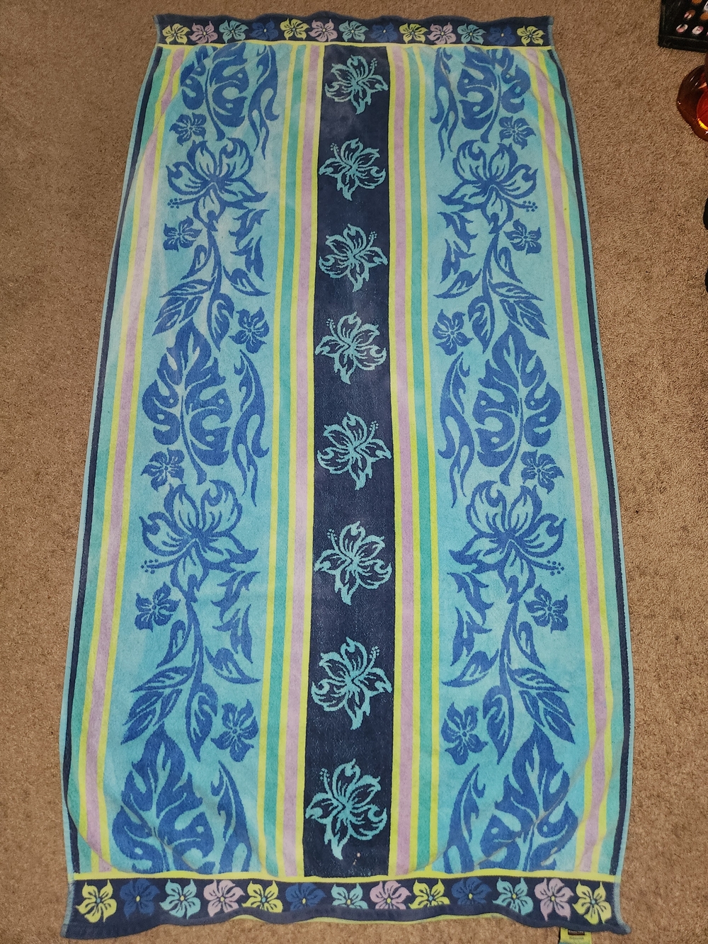 Kirkland Signature Navy Floral Stripe Oversize Beach Towel